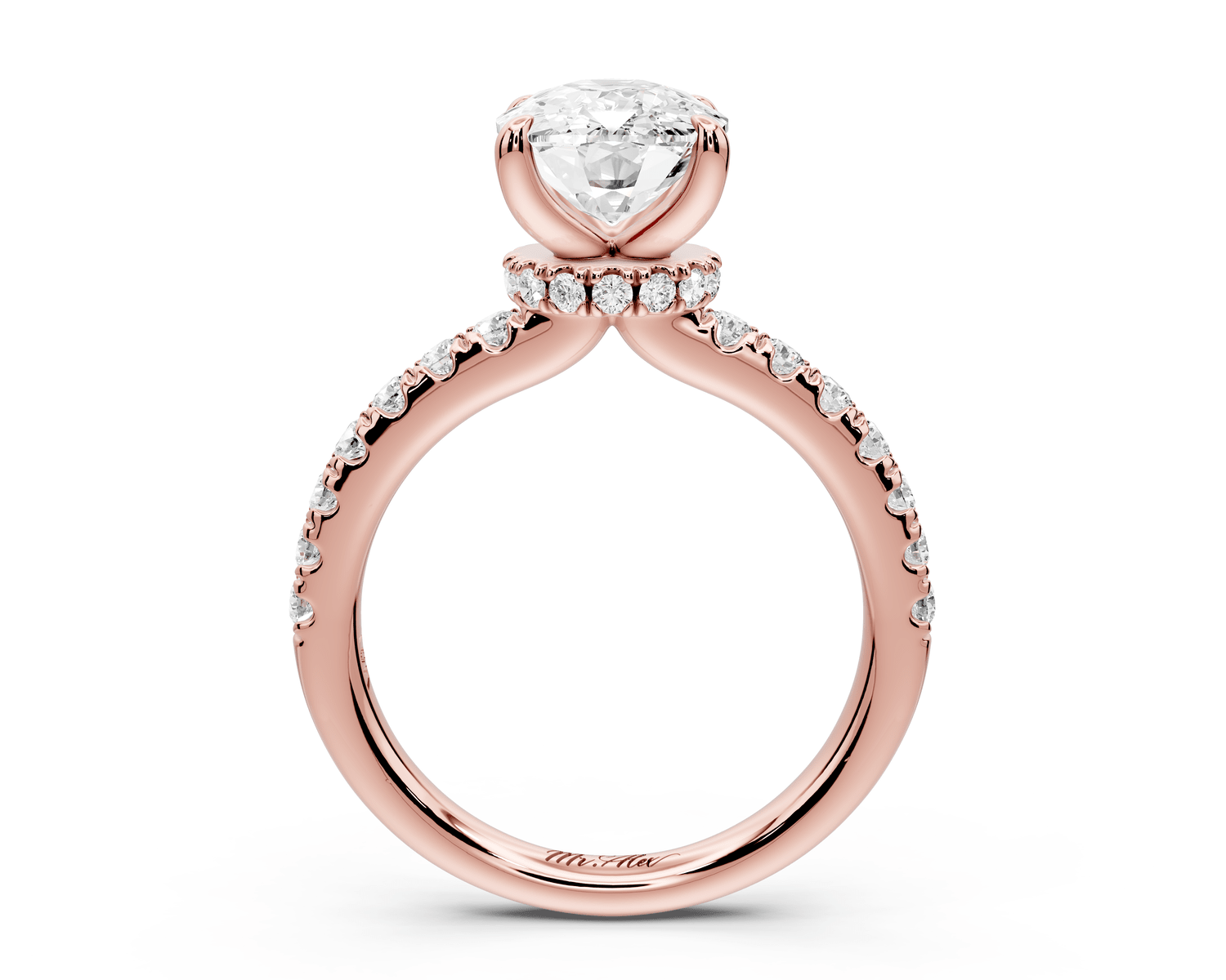Flora - 3ct 14k rose gold ecushion talong prong Wrap around halo Half Band Engagement Ring - Mr. Alex Jewelry