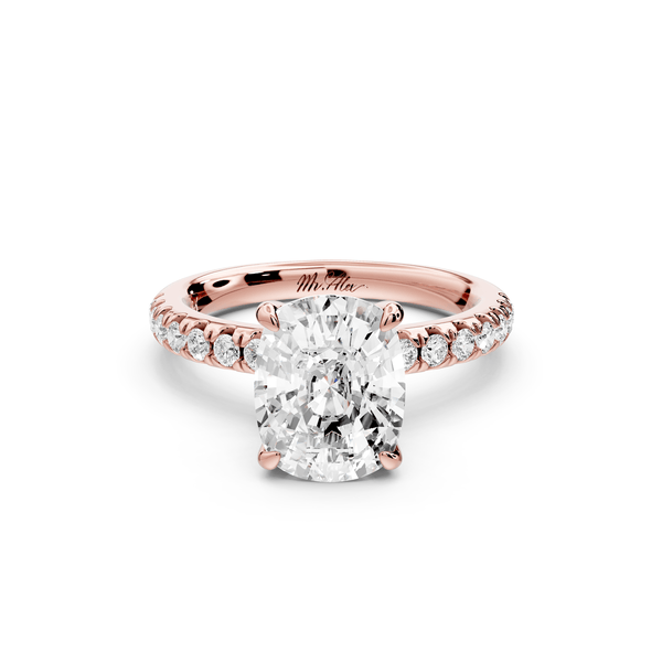 Flora - 3ct 14k rose gold ecushion talong prong Wrap around halo Half Band Engagement Ring - Mr. Alex Jewelry