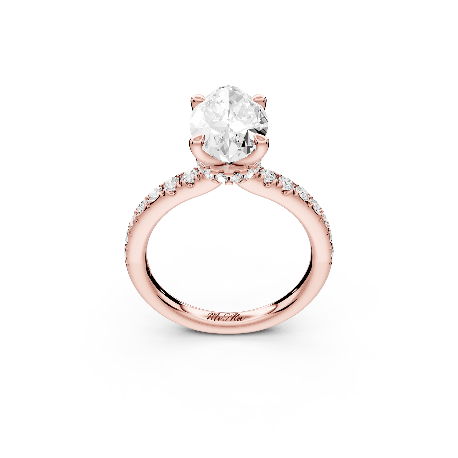 Flora - 3ct 14k rose gold marquise talong prong Wrap around halo Half Band Engagement Ring - Mr. Alex Jewelry