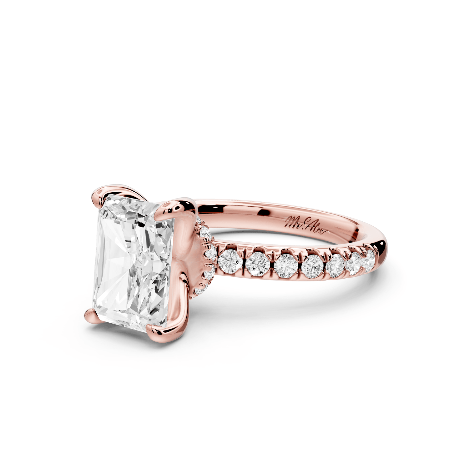 Flora - 3ct 14k rose gold radiant talong prong Wrap around halo Half Band Engagement Ring - Mr. Alex Jewelry