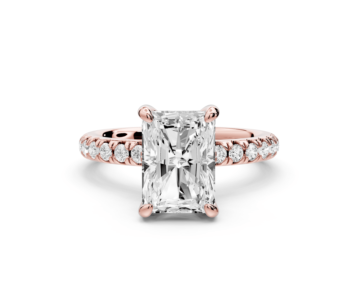 Flora - 3ct 14k rose gold radiant talong prong Wrap around halo Half Band Engagement Ring - Mr. Alex Jewelry