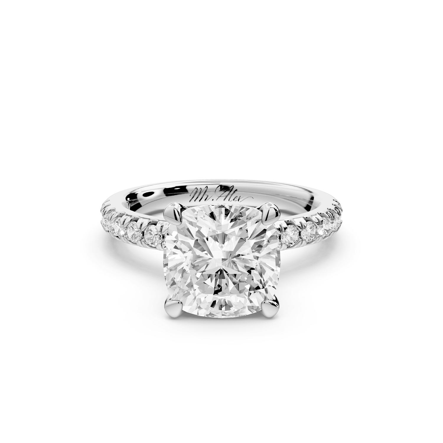 Flora - 3ct 14k white gold cushion talong prong Wrap around halo Half Band Engagement Ring - Mr. Alex Jewelry