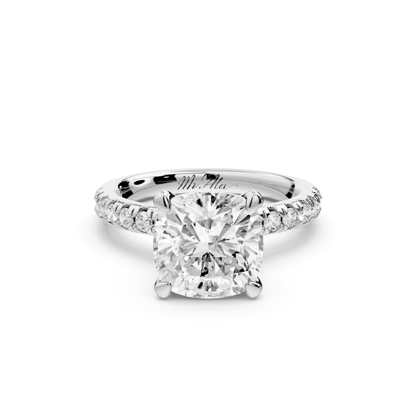 Flora - 3ct 14k white gold cushion talong prong Wrap around halo Half Band Engagement Ring - Mr. Alex Jewelry