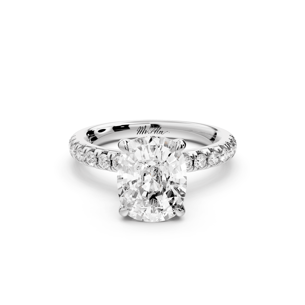 Flora - 3ct 14k white gold ecushion talong prong Wrap around halo Half Band Engagement Ring - Mr. Alex Jewelry