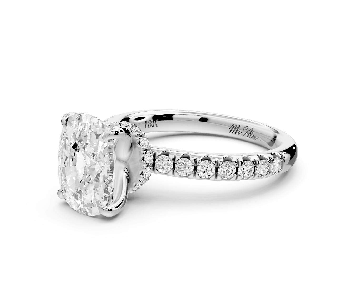 Flora - 3ct 14k white gold ecushion talong prong Wrap around halo Half Band Engagement Ring - Mr. Alex Jewelry