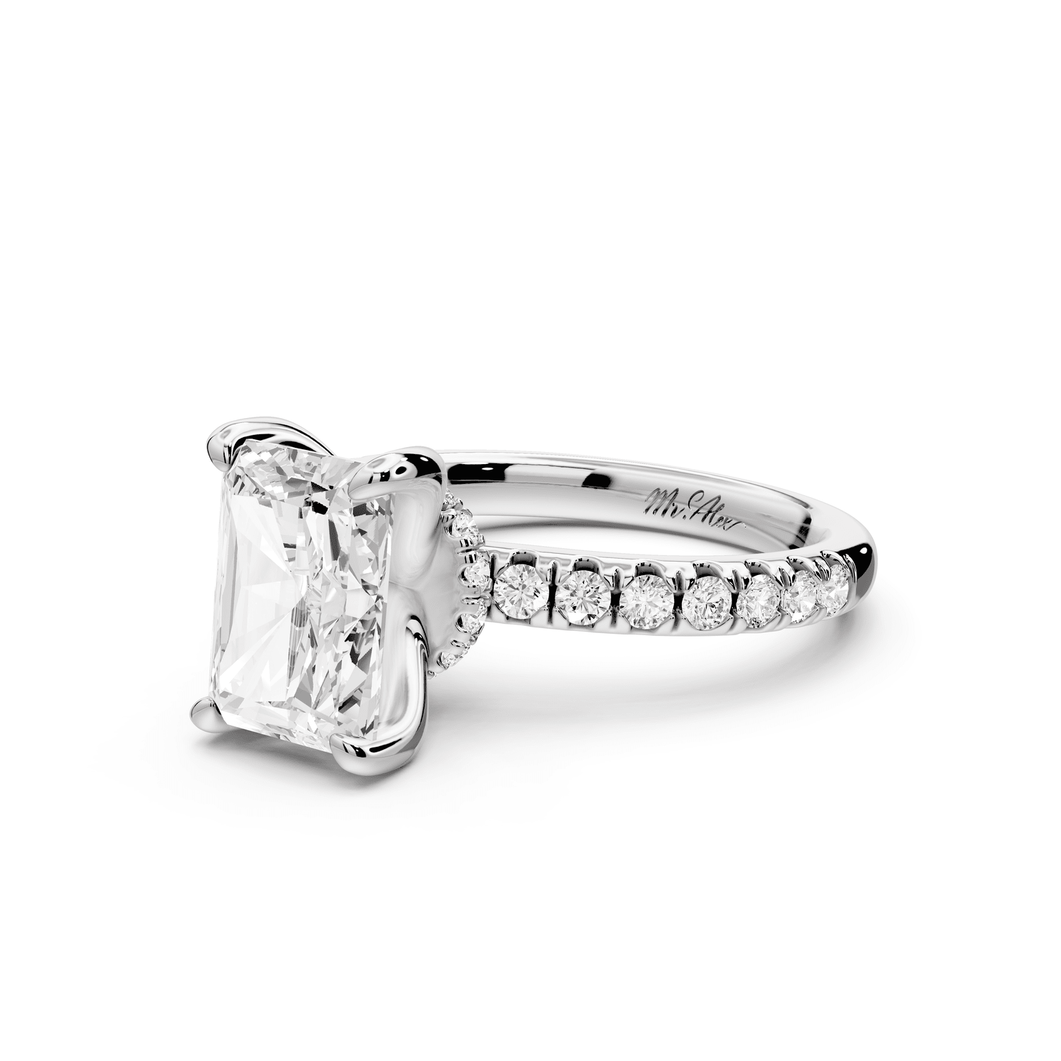 Flora - 3ct 14k white gold radiant talong prong Wrap around halo Half Band Engagement Ring - Mr. Alex Jewelry