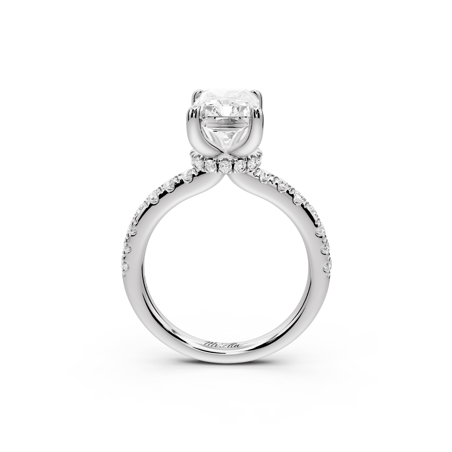 Flora - 3ct 14k white gold radiant talong prong Wrap around halo Half Band Engagement Ring - Mr. Alex Jewelry