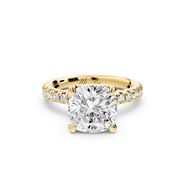 Flora - 3ct 14k yellow gold cushion talong prong Wrap around halo Half Band Engagement Ring - Mr. Alex Jewelry