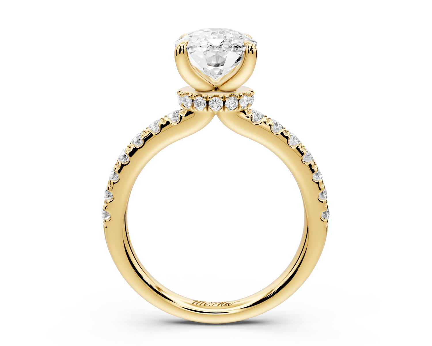 Flora - 3ct 14k yellow gold ecushion talong prong Wrap around halo Half Band Engagement Ring - Mr. Alex Jewelry