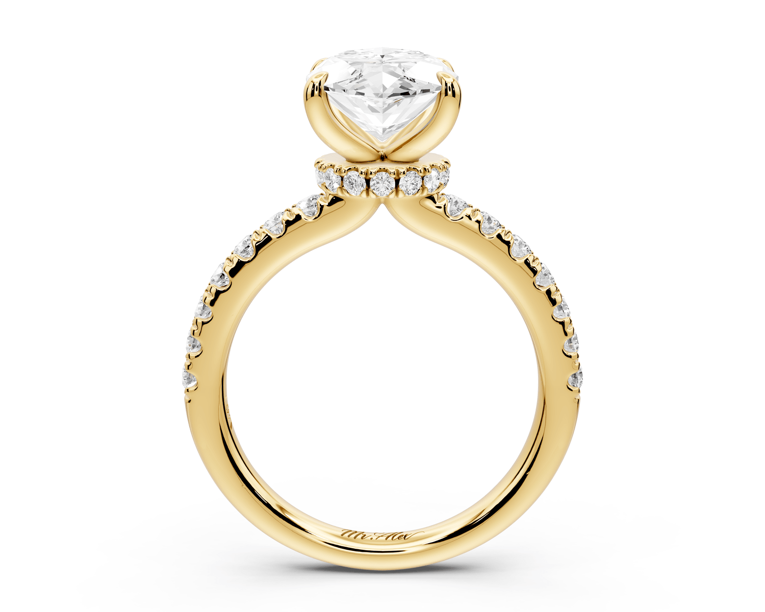 Flora - 3ct 14k yellow gold marquise talong prong Wrap around halo Half Band Engagement Ring - Mr. Alex Jewelry