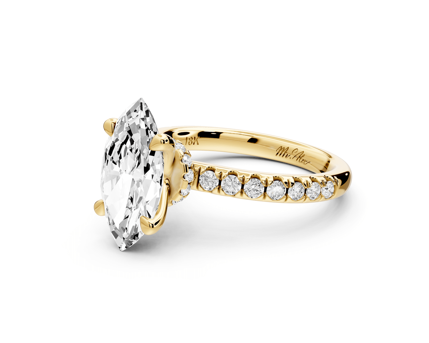 Flora - 3ct 14k yellow gold marquise talong prong Wrap around halo Half Band Engagement Ring - Mr. Alex Jewelry