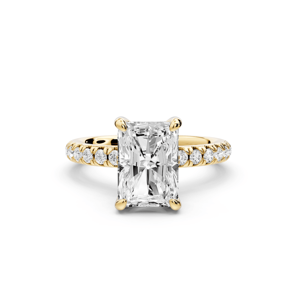 Flora - 3ct 14k yellow gold radiant talong prong Wrap around halo Half Band Engagement Ring - Mr. Alex Jewelry