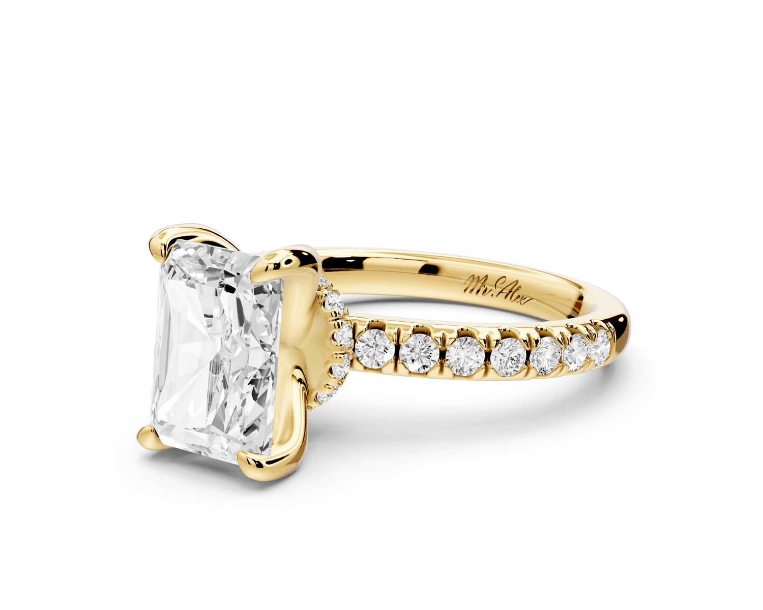 Flora - 3ct 14k yellow gold radiant talong prong Wrap around halo Half Band Engagement Ring - Mr. Alex Jewelry