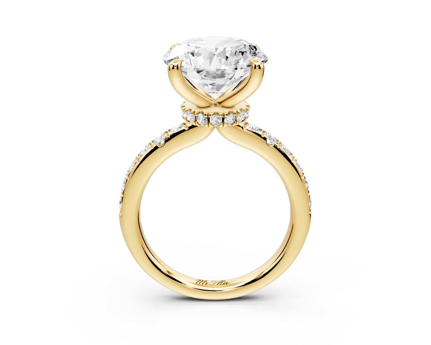 Flora - 3ct 14k yellow gold round talong prong Wrap around halo Half Band Engagement Ring - Mr. Alex Jewelry