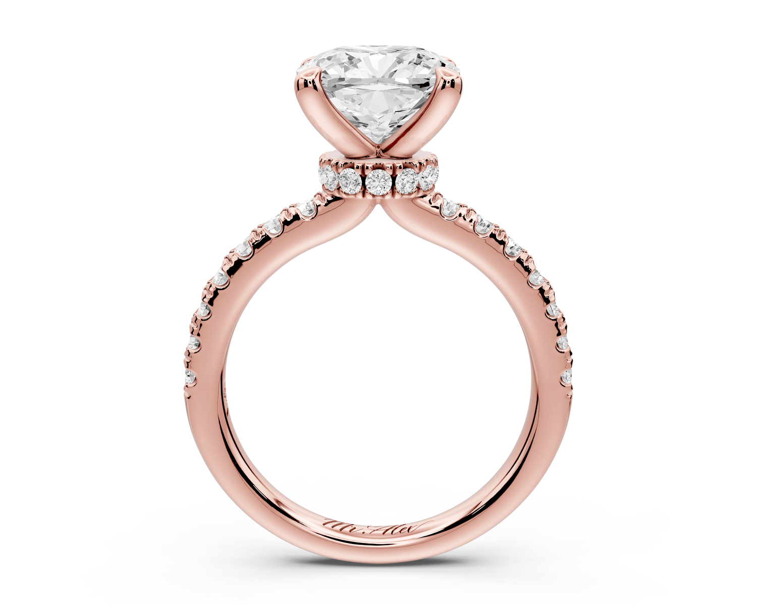 Flora - 3ct 18k rose gold cushion talong prong Wrap around halo Half Band Engagement Ring - Mr. Alex Jewelry