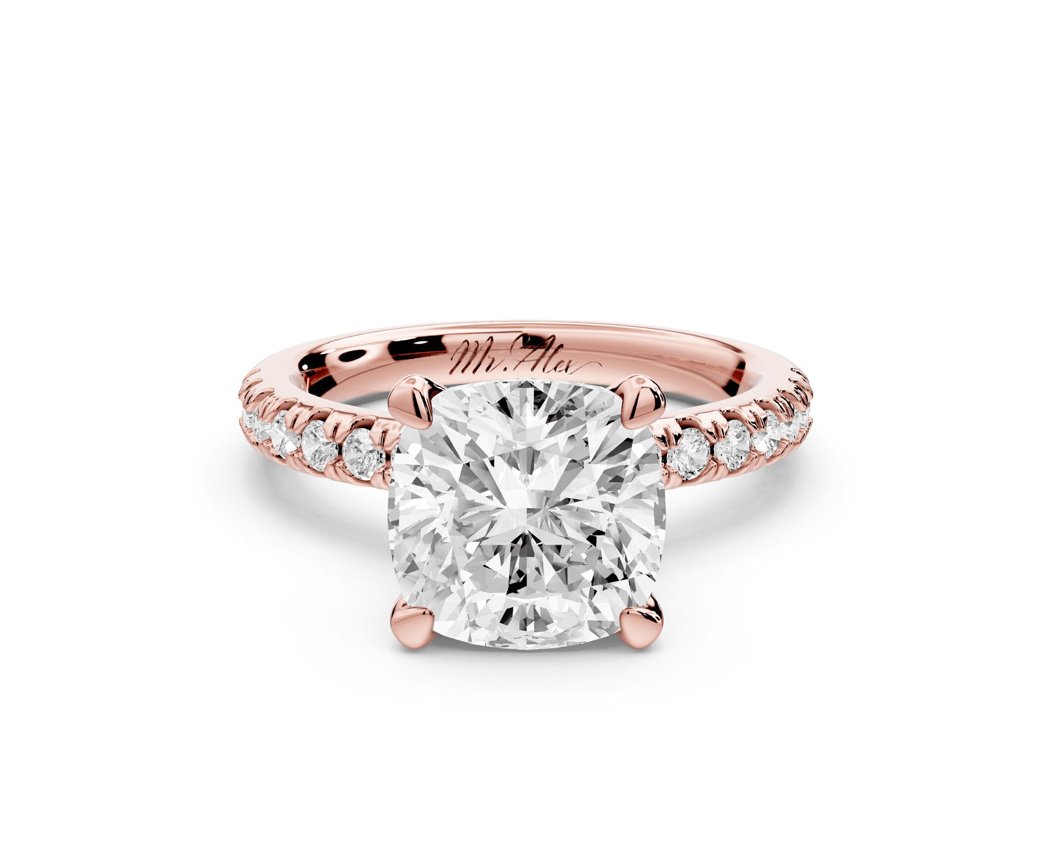 Flora - 3ct 18k rose gold cushion talong prong Wrap around halo Half Band Engagement Ring - Mr. Alex Jewelry