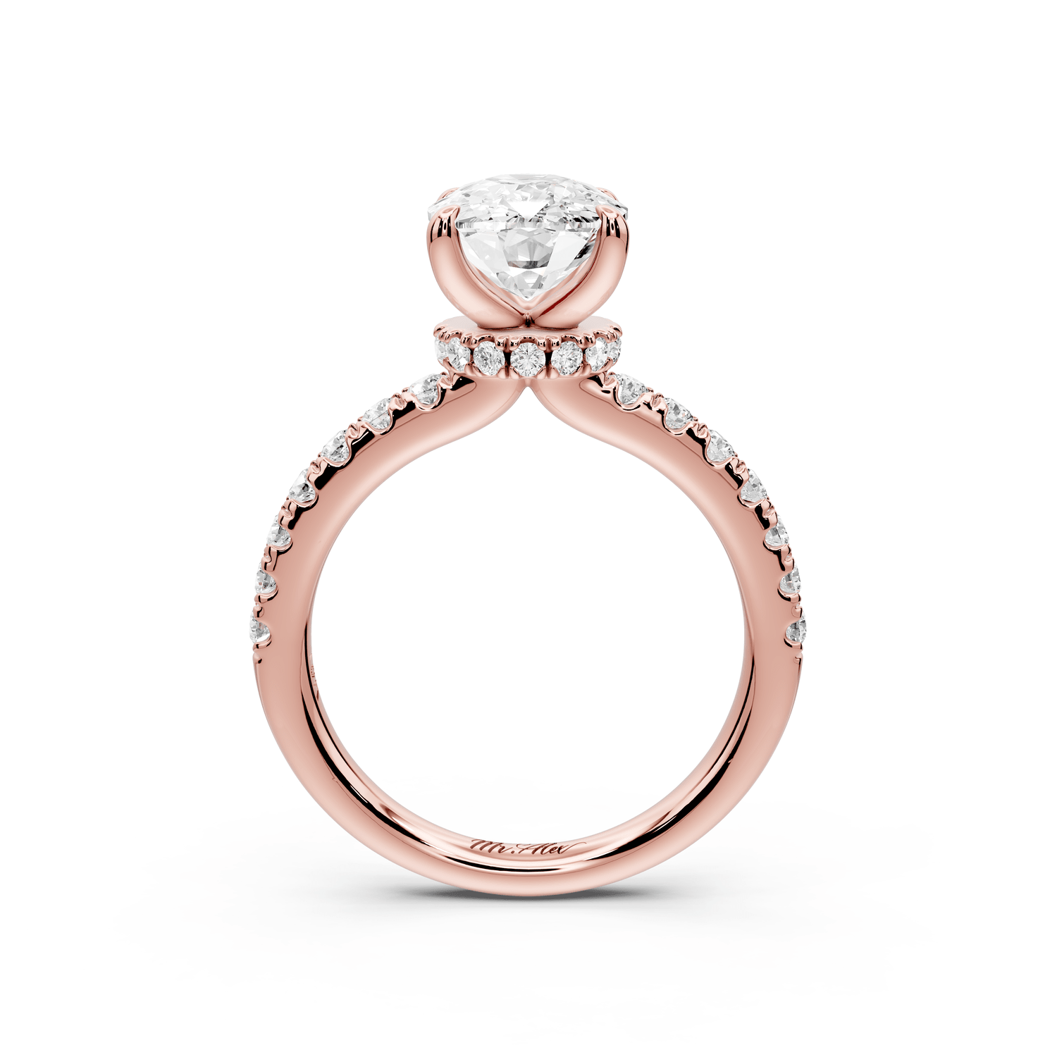 Flora - 3ct 18k rose gold ecushion talong prong Wrap around halo Half Band Engagement Ring - Mr. Alex Jewelry