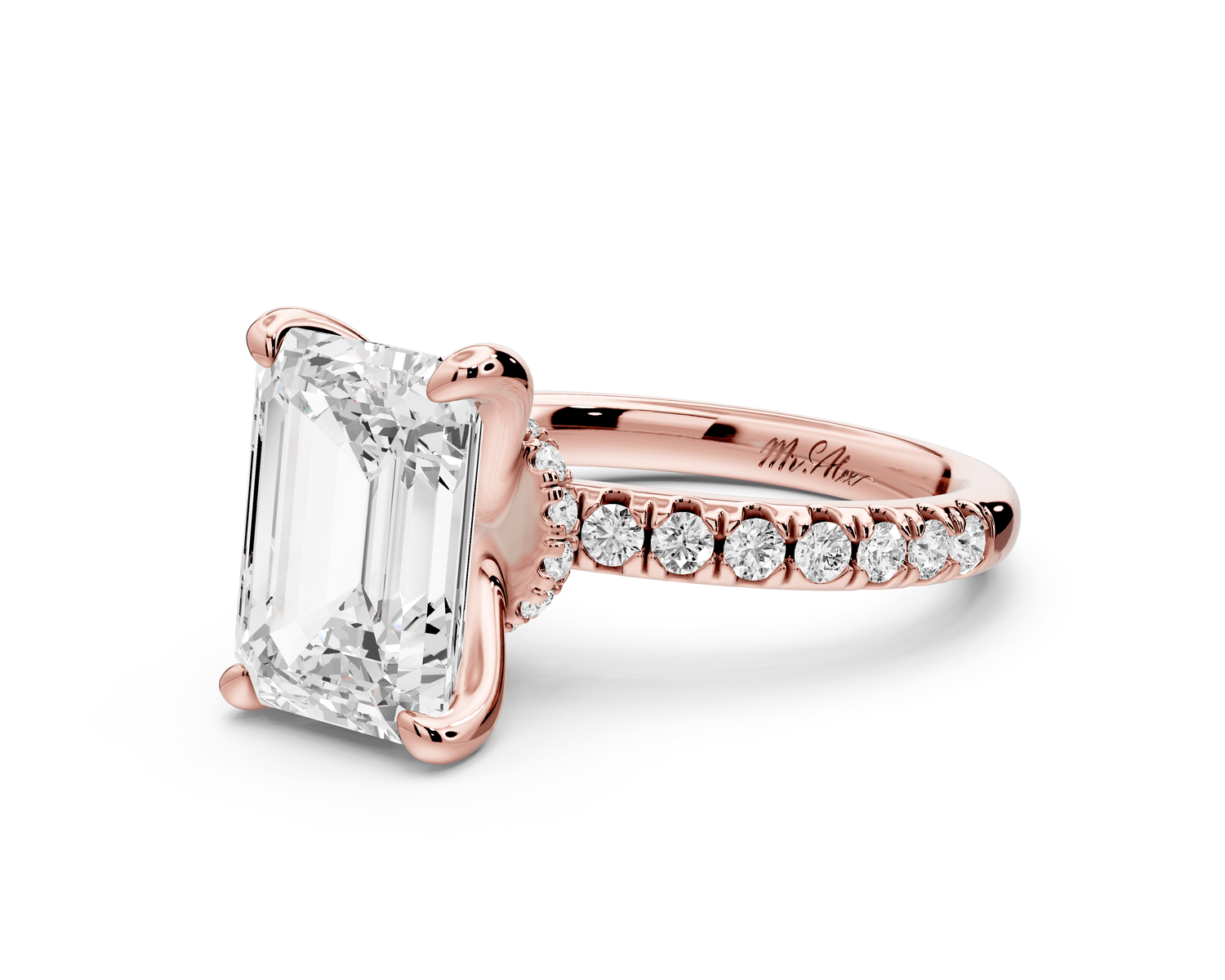 Flora - 3ct 18k rose gold emerald talong prong Wrap around halo Half Band Engagement Ring - Mr. Alex Jewelry