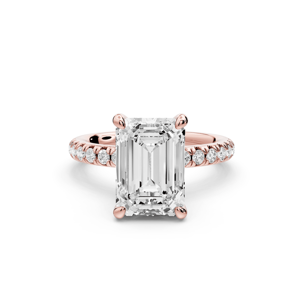 Flora - 3ct 18k rose gold emerald talong prong Wrap around halo Half Band Engagement Ring - Mr. Alex Jewelry