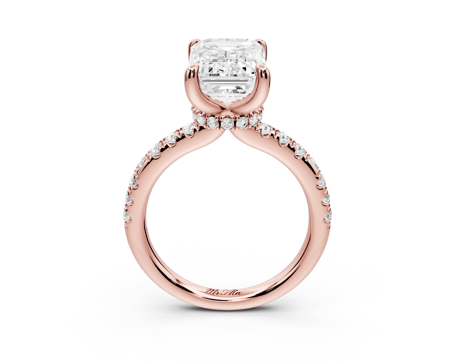 Flora - 3ct 18k rose gold emerald talong prong Wrap around halo Half Band Engagement Ring - Mr. Alex Jewelry