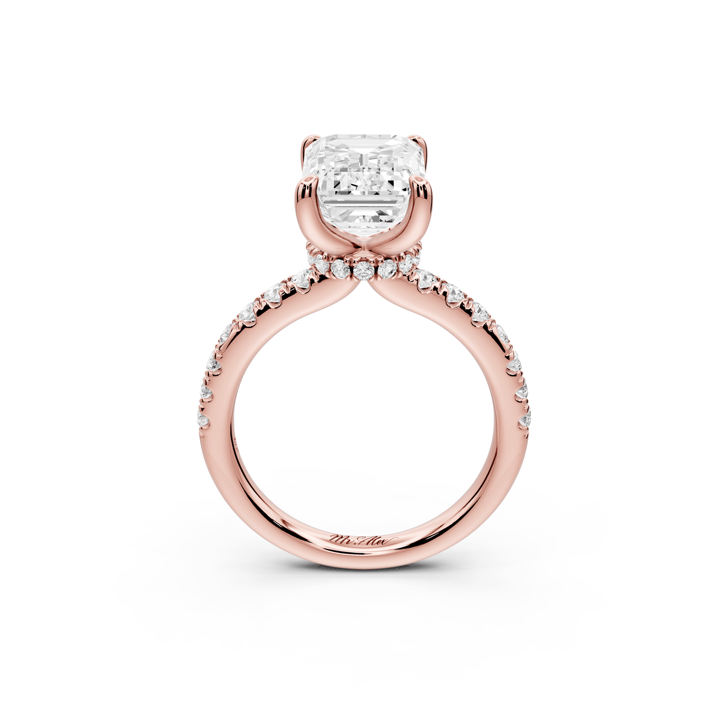 Flora - 3ct 18k rose gold emerald talong prong Wrap around halo Half Band Engagement Ring - Mr. Alex Jewelry