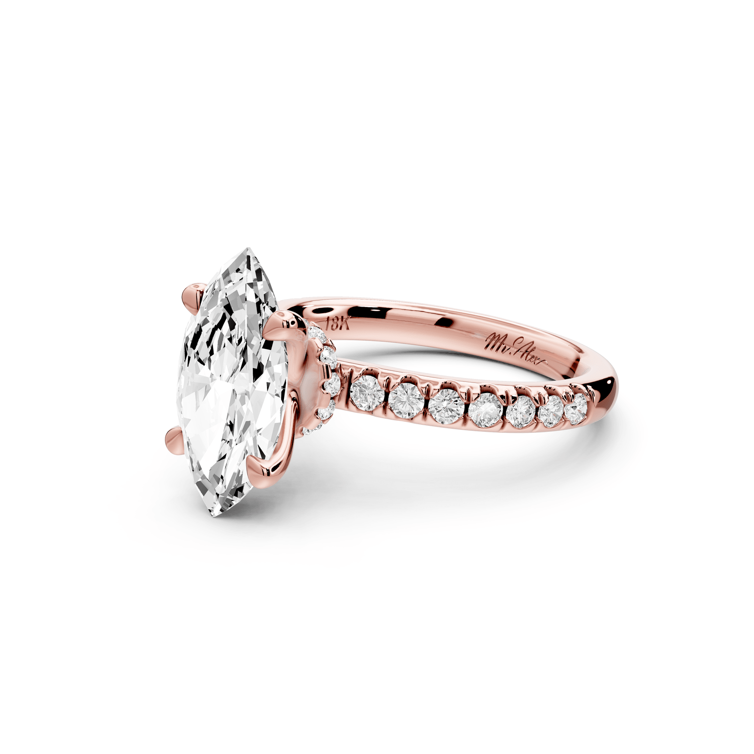 Flora - 3ct 18k rose gold marquise talong prong Wrap around halo Half Band Engagement Ring - Mr. Alex Jewelry