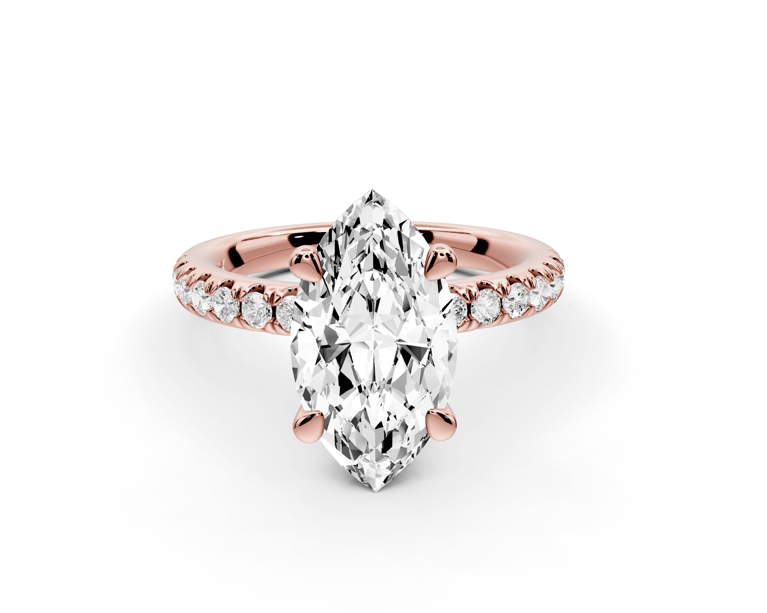 Flora - 3ct 18k rose gold marquise talong prong Wrap around halo Half Band Engagement Ring - Mr. Alex Jewelry