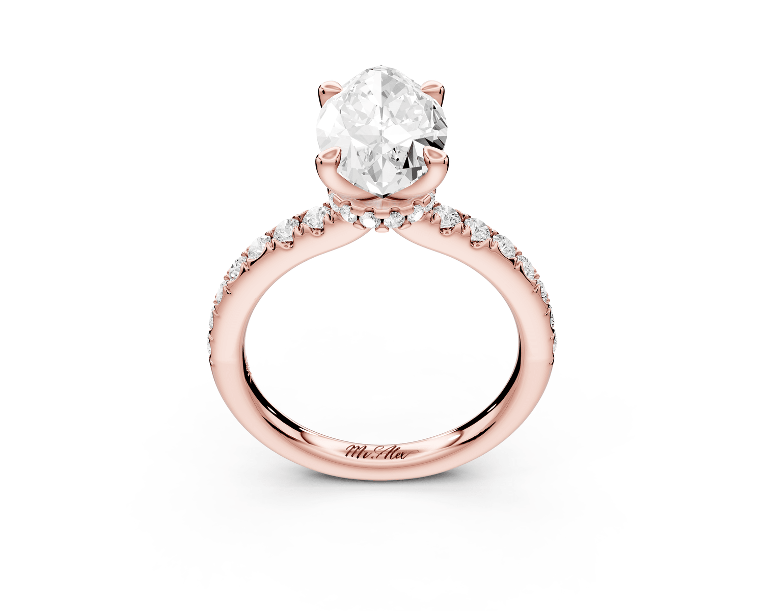 Flora - 3ct 18k rose gold marquise talong prong Wrap around halo Half Band Engagement Ring - Mr. Alex Jewelry