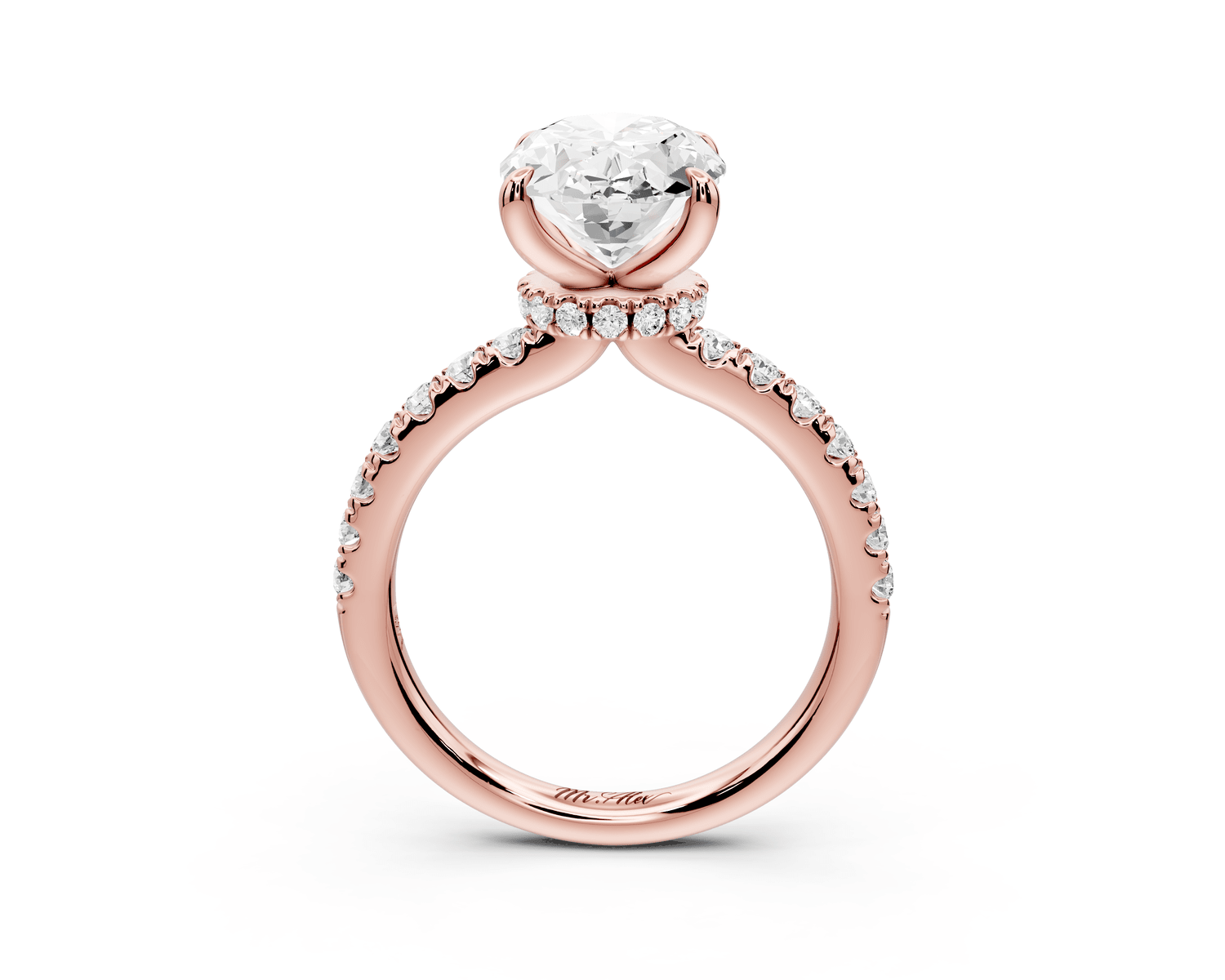 Flora - 3ct 18k rose gold oval talong prong Wrap around halo Half Band Engagement Ring - Mr. Alex Jewelry
