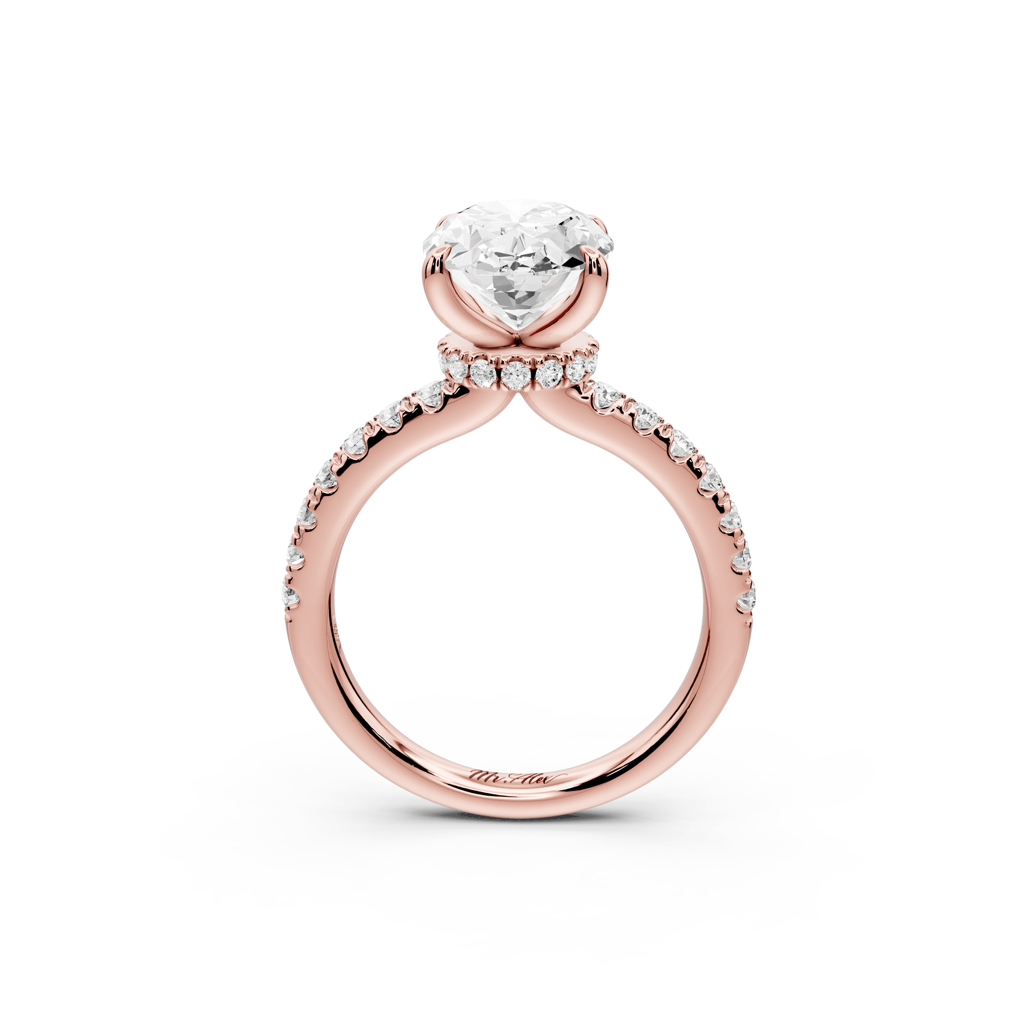 Flora - 3ct 18k rose gold oval talong prong Wrap around halo Half Band Engagement Ring - Mr. Alex Jewelry