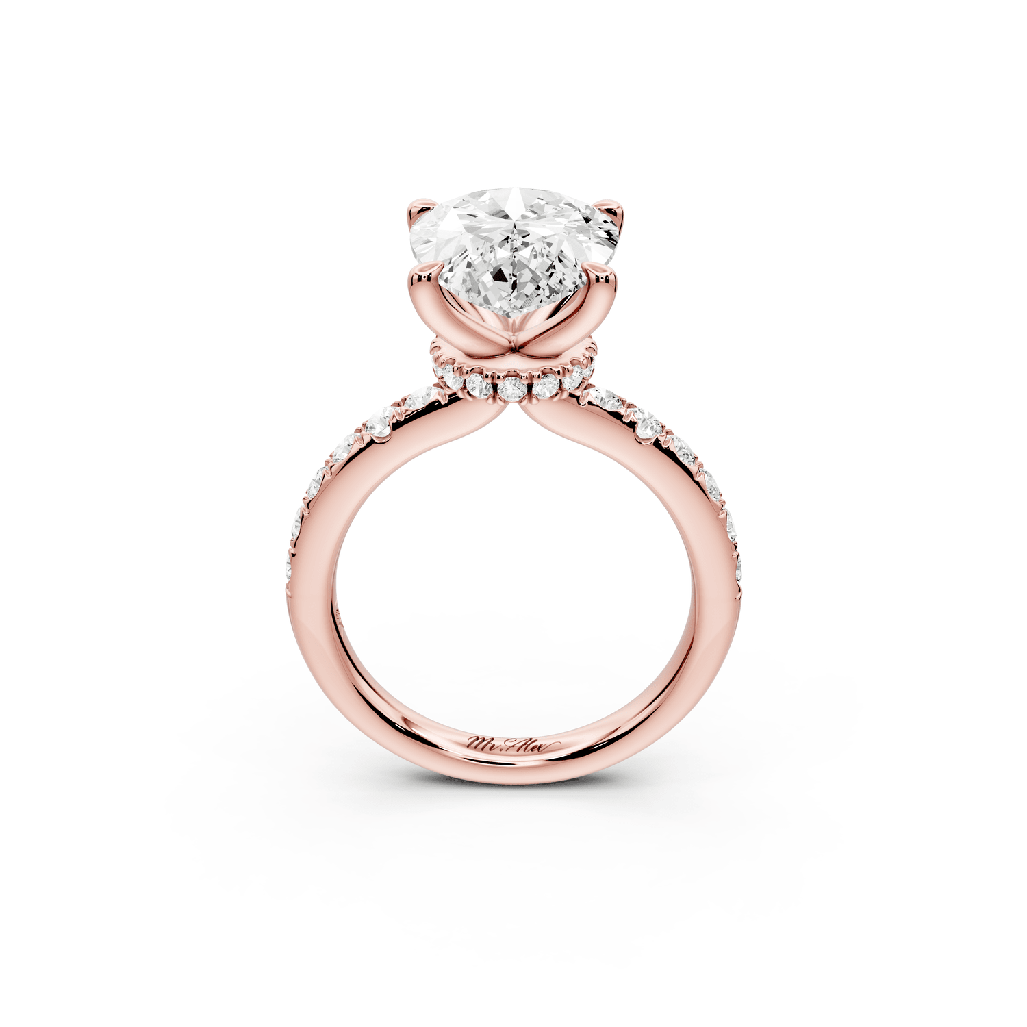 Flora - 3ct 18k rose gold pear talong prong Wrap around halo Half Band Engagement Ring - Mr. Alex Jewelry
