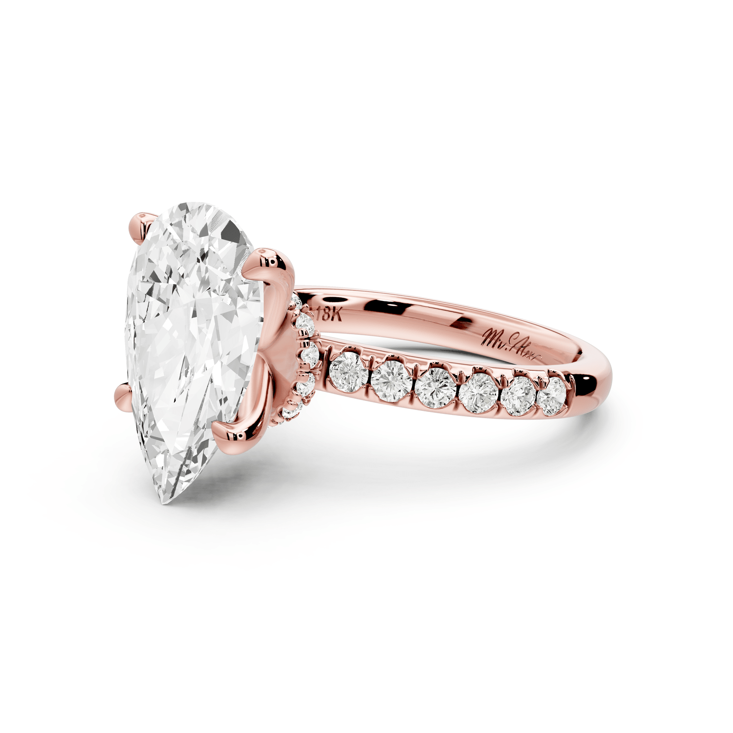 Flora - 3ct 18k rose gold pear talong prong Wrap around halo Half Band Engagement Ring - Mr. Alex Jewelry