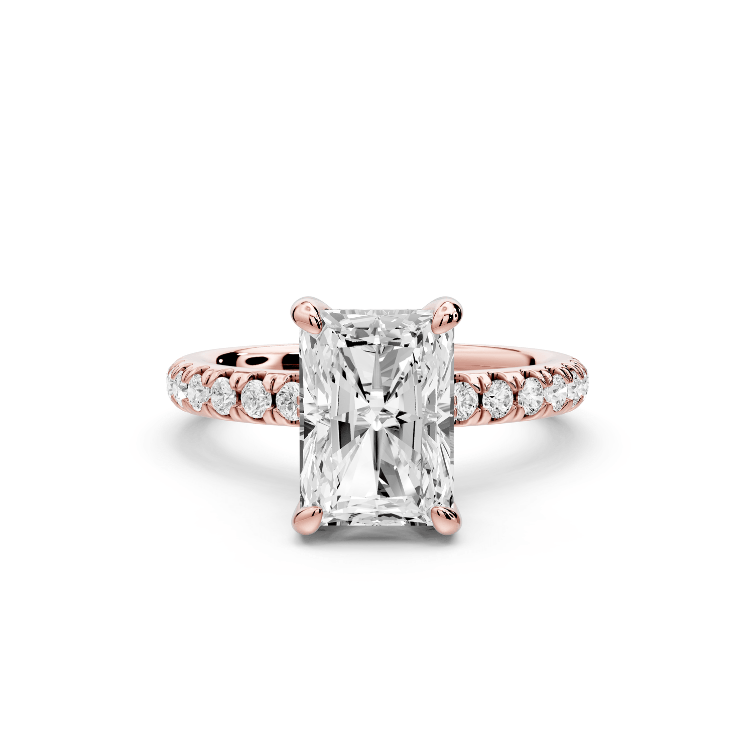 Flora - 3ct 18k rose gold radiant talong prong Wrap around halo Half Band Engagement Ring - Mr. Alex Jewelry