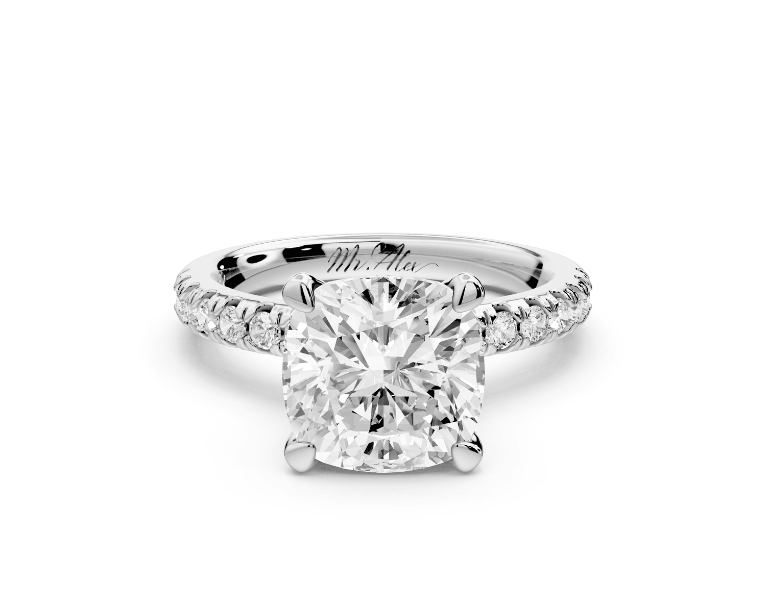 Flora - 3ct 18k white gold cushion talong prong Wrap around halo Half Band Engagement Ring - Mr. Alex Jewelry