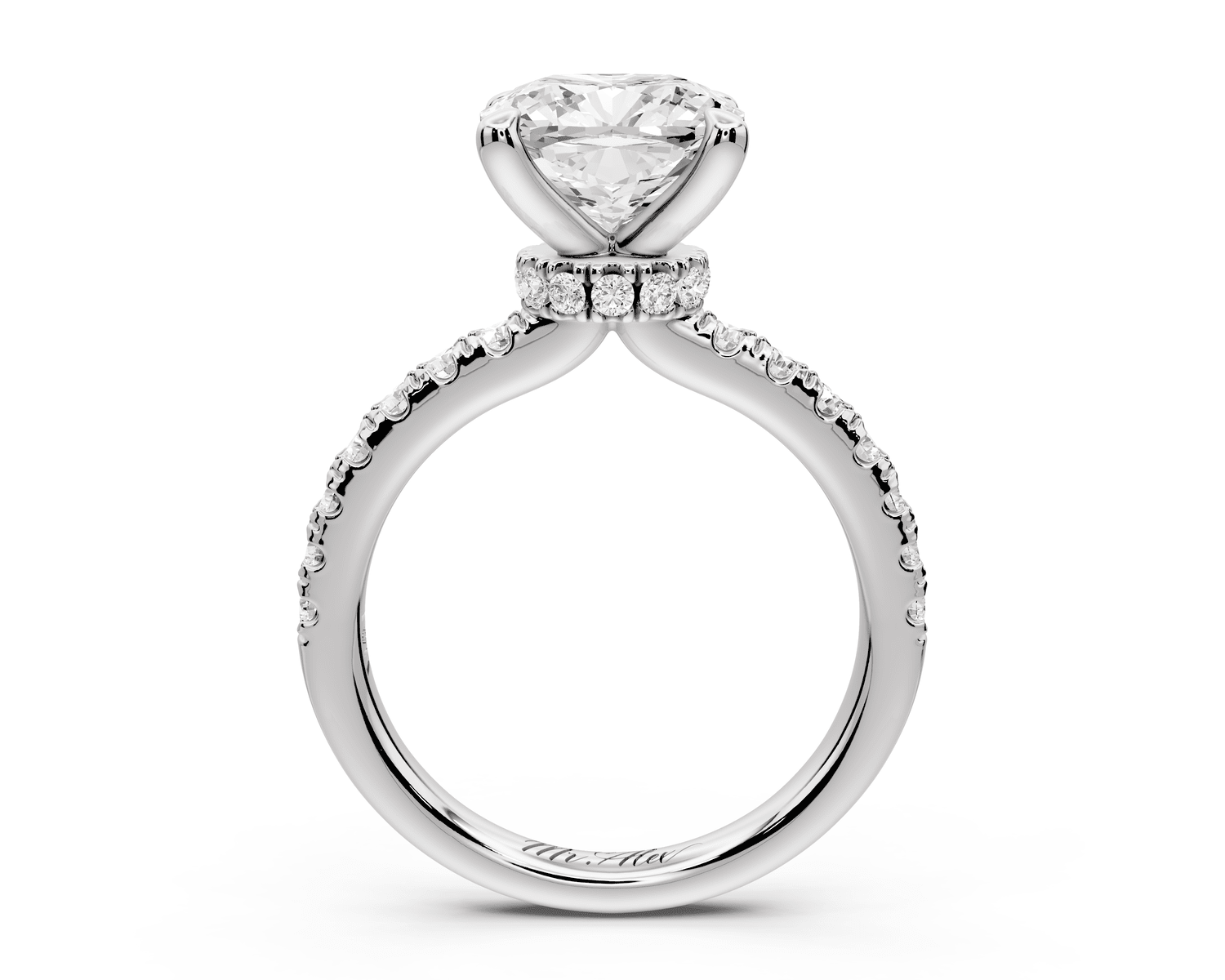 Flora - 3ct 18k white gold cushion talong prong Wrap around halo Half Band Engagement Ring - Mr. Alex Jewelry