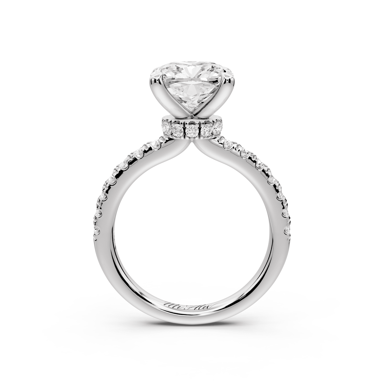 Flora - 3ct 18k white gold cushion talong prong Wrap around halo Half Band Engagement Ring - Mr. Alex Jewelry