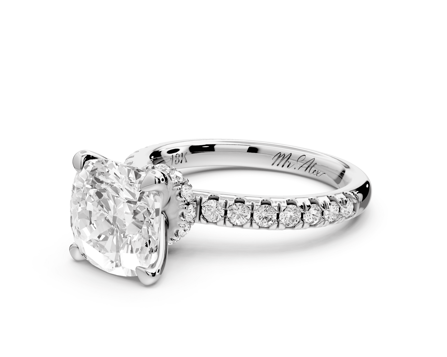 Flora - 3ct 18k white gold cushion talong prong Wrap around halo Half Band Engagement Ring - Mr. Alex Jewelry