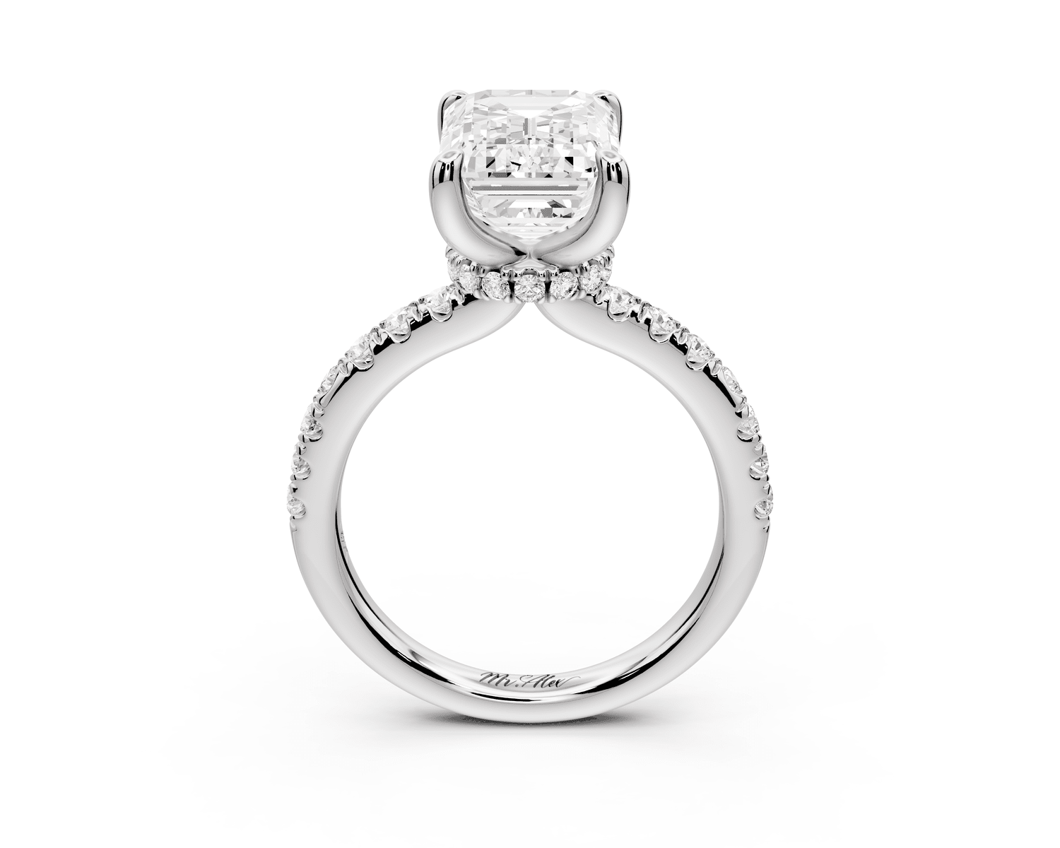 Flora - 3ct 18k white gold emerald talong prong Wrap around halo Half Band Engagement Ring - Mr. Alex Jewelry