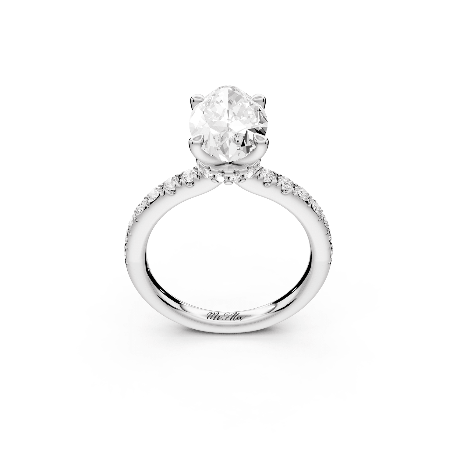 Flora - 3ct 18k white gold marquise talong prong Wrap around halo Half Band Engagement Ring - Mr. Alex Jewelry