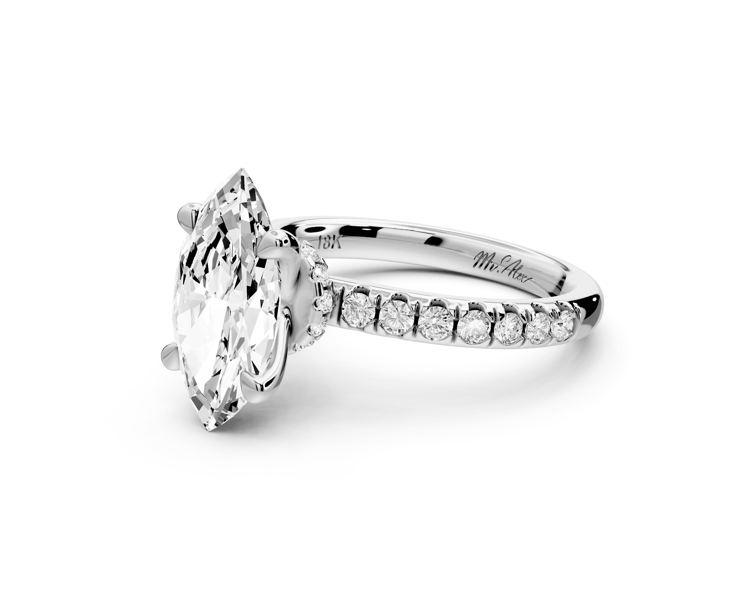 Flora - 3ct 18k white gold marquise talong prong Wrap around halo Half Band Engagement Ring - Mr. Alex Jewelry