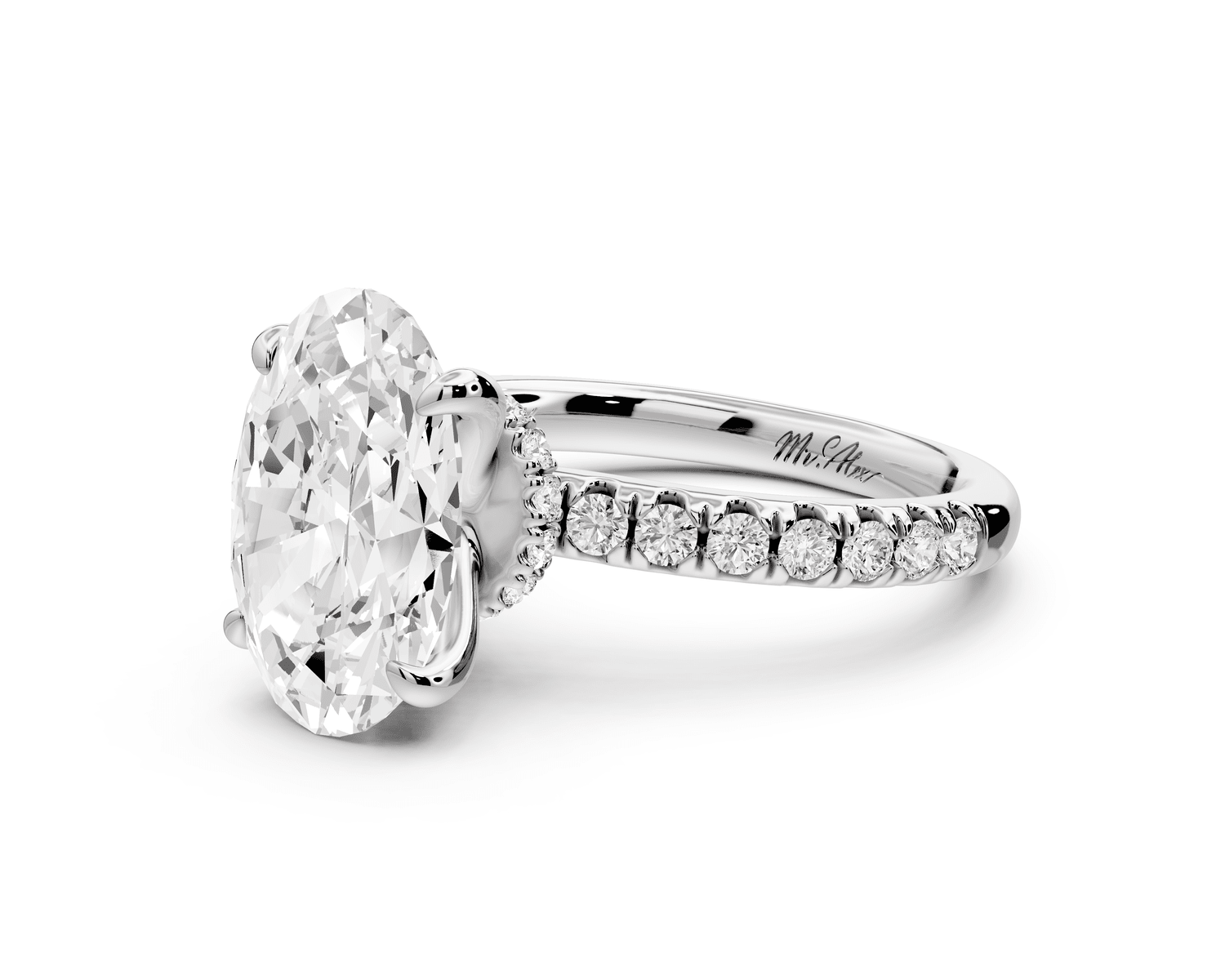 Flora - 3ct 18k white gold oval talong prong Wrap around halo Half Band Engagement Ring - Mr. Alex Jewelry