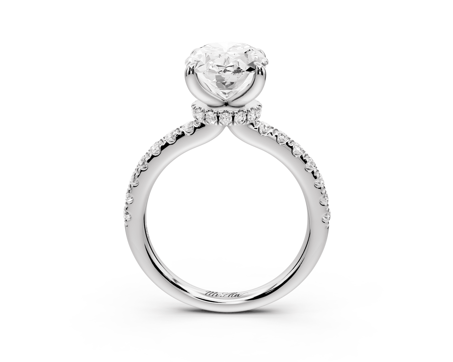 Flora - 3ct 18k white gold oval talong prong Wrap around halo Half Band Engagement Ring - Mr. Alex Jewelry