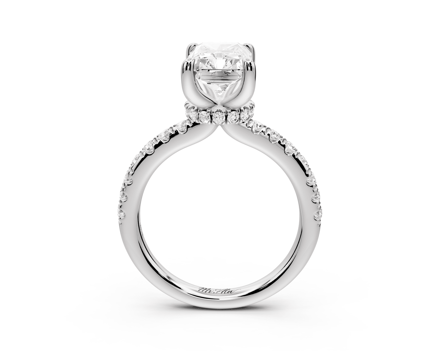 Flora - 3ct 18k white gold radiant talong prong Wrap around halo Half Band Engagement Ring - Mr. Alex Jewelry