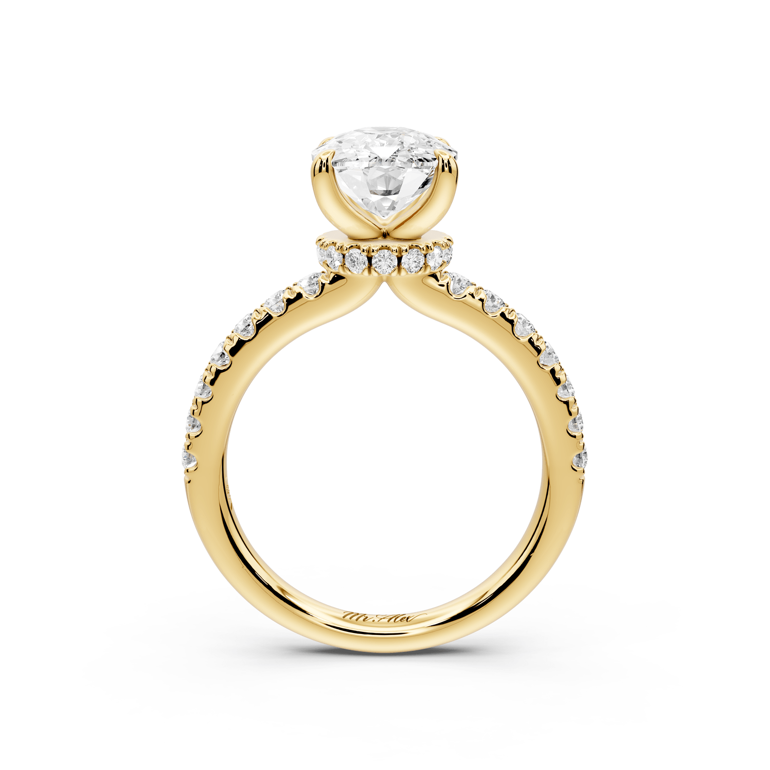 Flora - 3ct 18k yellow gold ecushion talong prong Wrap around halo Half Band Engagement Ring - Mr. Alex Jewelry