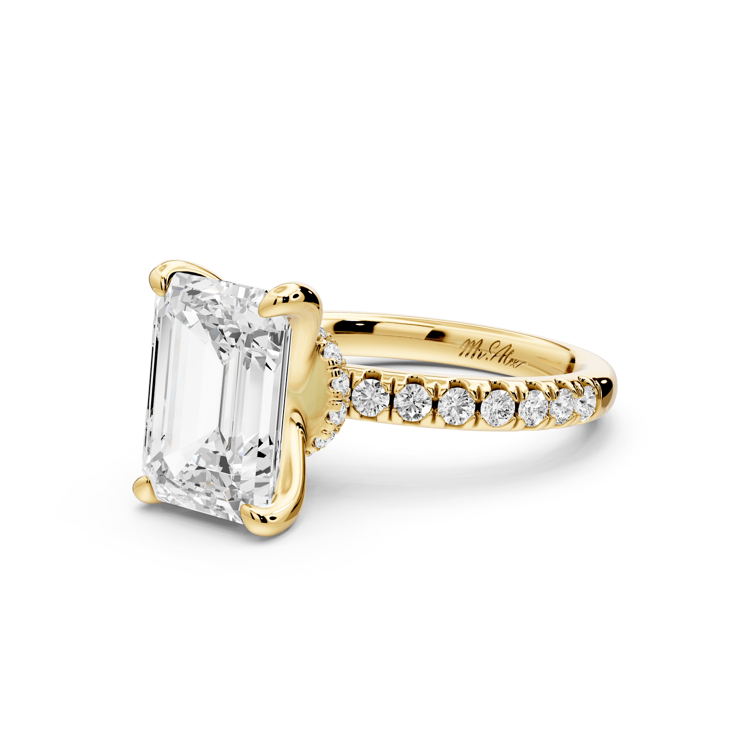 Flora - 3ct 18k yellow gold emerald talong prong Wrap around halo Half Band Engagement Ring - Mr. Alex Jewelry