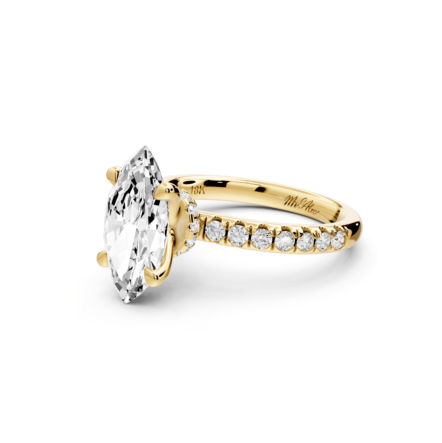 Flora - 3ct 18k yellow gold marquise talong prong Wrap around halo Half Band Engagement Ring - Mr. Alex Jewelry