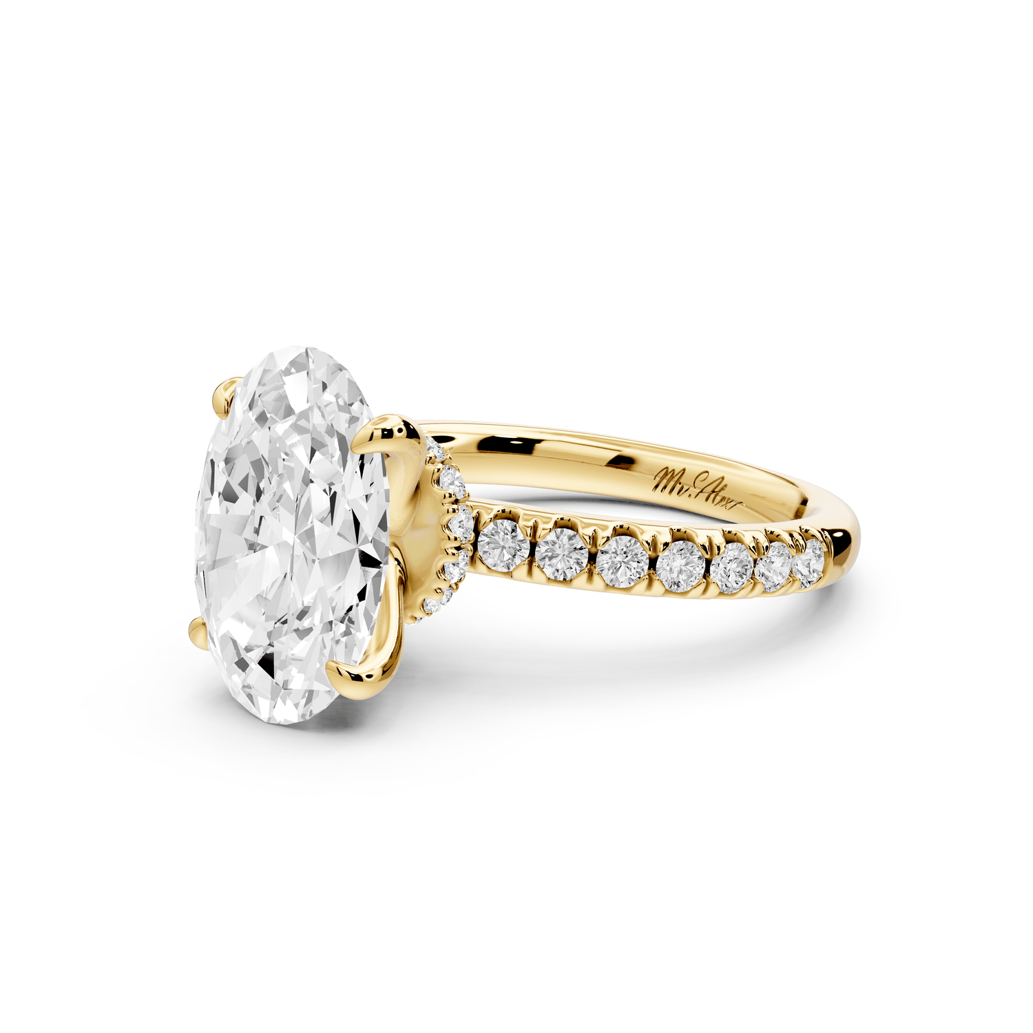 Flora - 3ct 18k yellow gold oval talong prong Wrap around halo Half Band Engagement Ring - Mr. Alex Jewelry