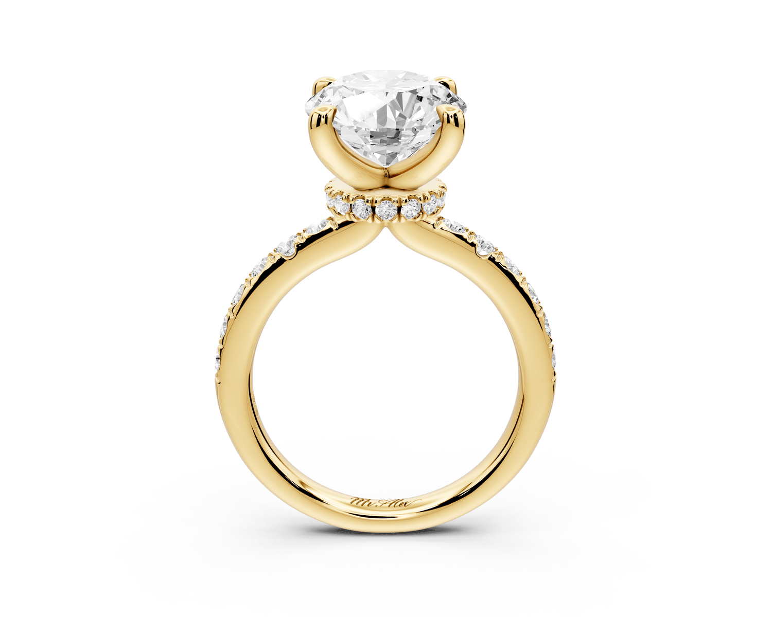 Flora - 3ct 18k yellow gold oval talong prong Wrap around halo Half Band Engagement Ring - Mr. Alex Jewelry