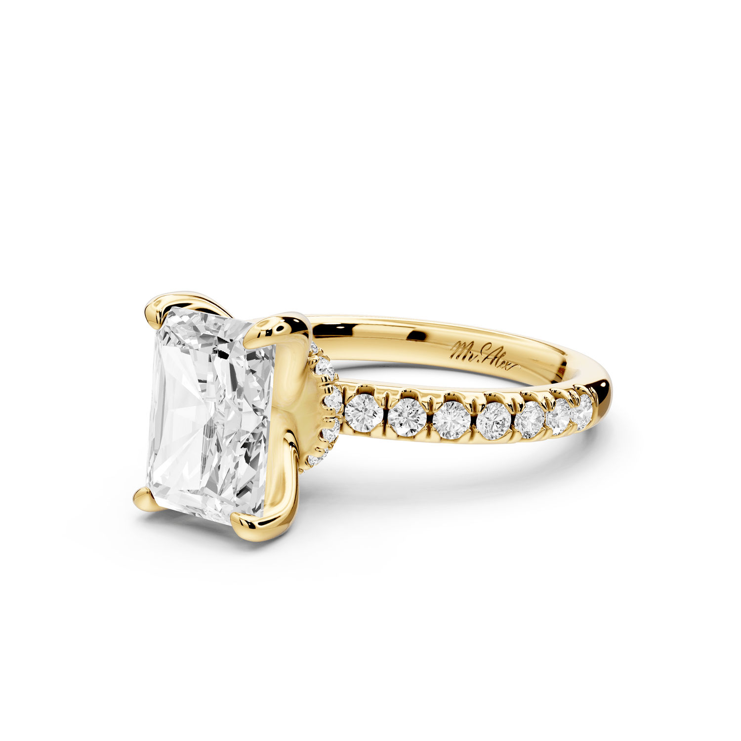 Flora - 3ct 18k yellow gold radiant talong prong Wrap around halo Half Band Engagement Ring - Mr. Alex Jewelry