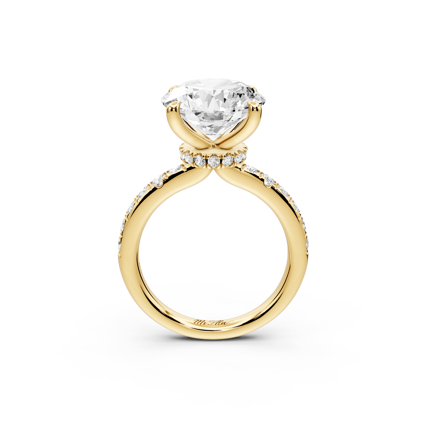 Flora - 3ct 18k yellow gold round talong prong Wrap around halo Half Band Engagement Ring - Mr. Alex Jewelry